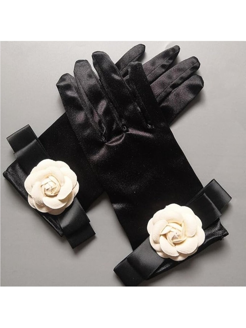 Exquisite Women's Gloves Black White Flower Evening Holiday Christmas Party - Picture 7 of 7